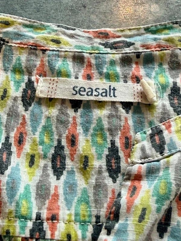 Seasalt Cornwall Seasalt Summer Top Larkspur Top Ikat Print Cotton Boho Blouse Size 12 Multicolour