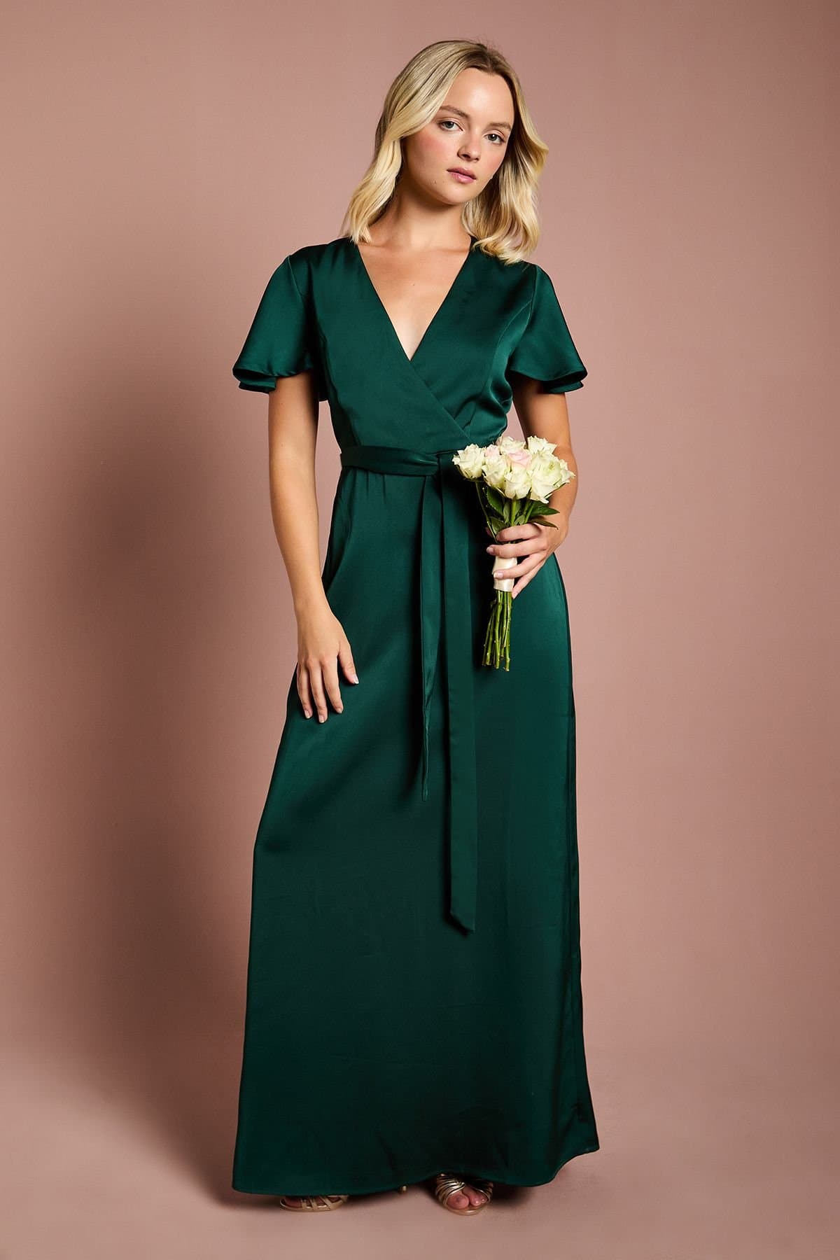 Coast Coast Women's Teen Angel Sleeve Bridesmaid Dress in Emerald