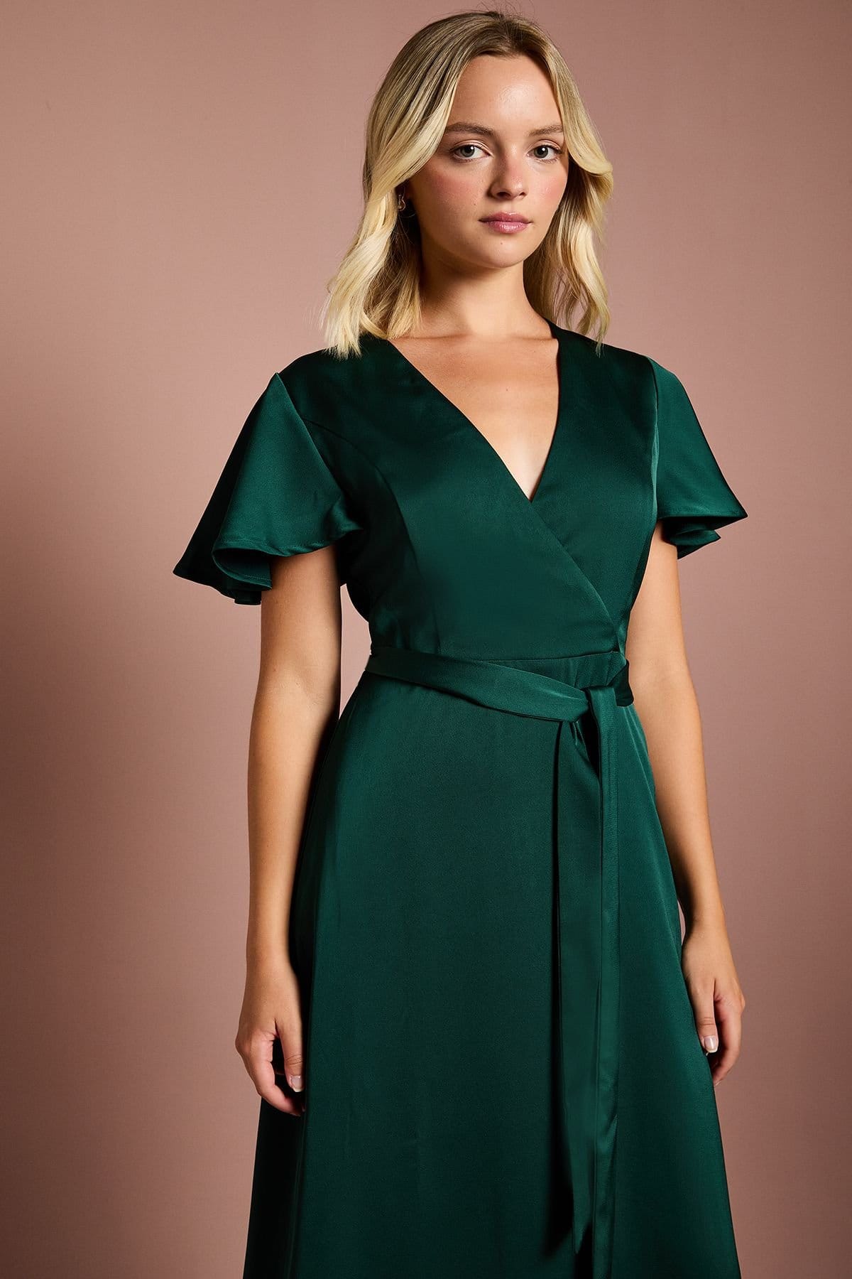 Coast Coast Women's Teen Angel Sleeve Bridesmaid Dress in Emerald - 4
