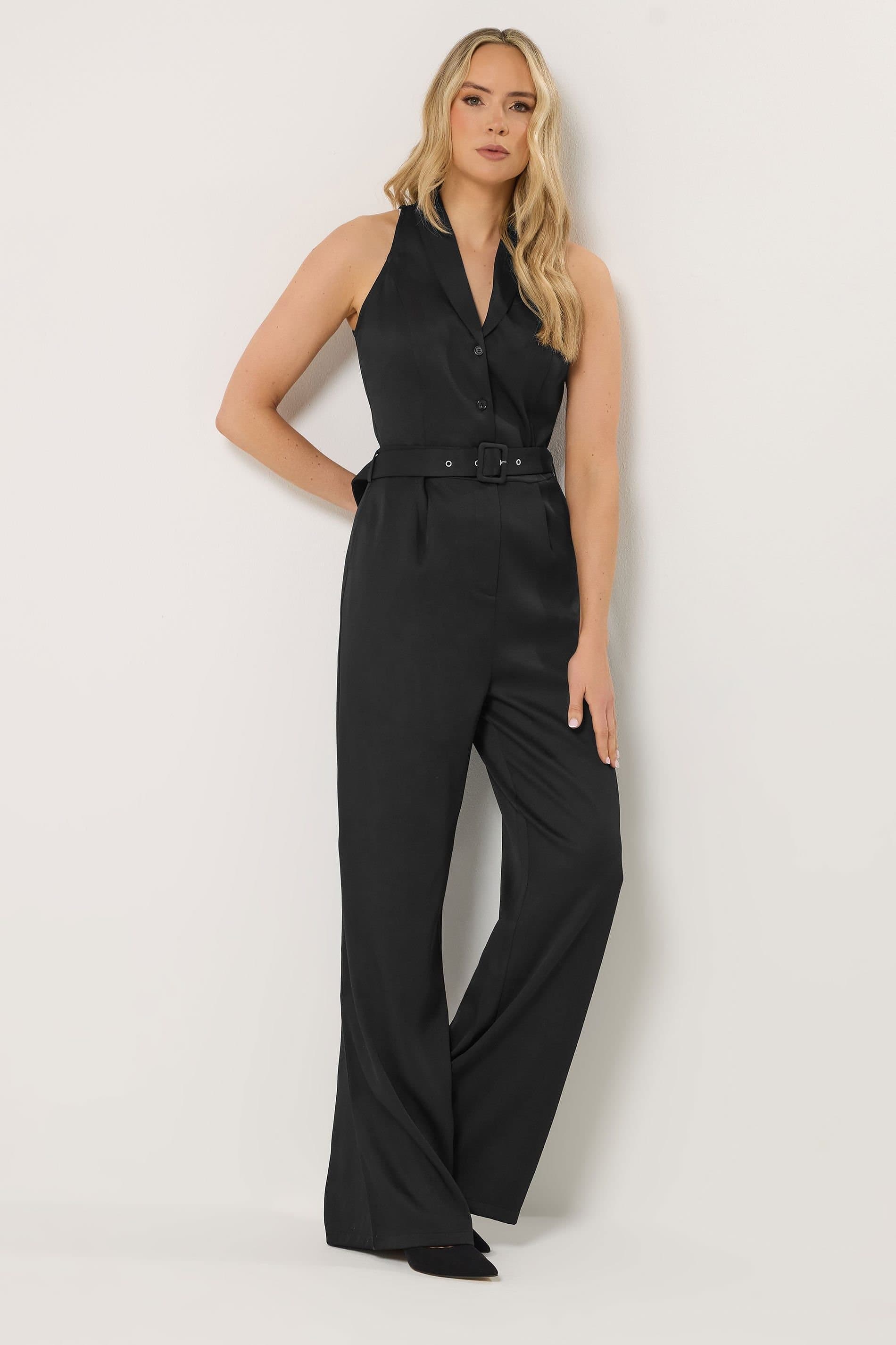 Long Tall Sally Long Tall Sally Women's Tall Belted Open Collar Jumpsuit in Black