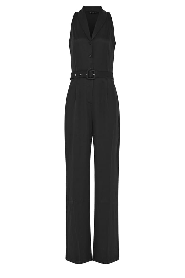 Long Tall Sally Long Tall Sally Women's Tall Belted Open Collar Jumpsuit in Black - 2