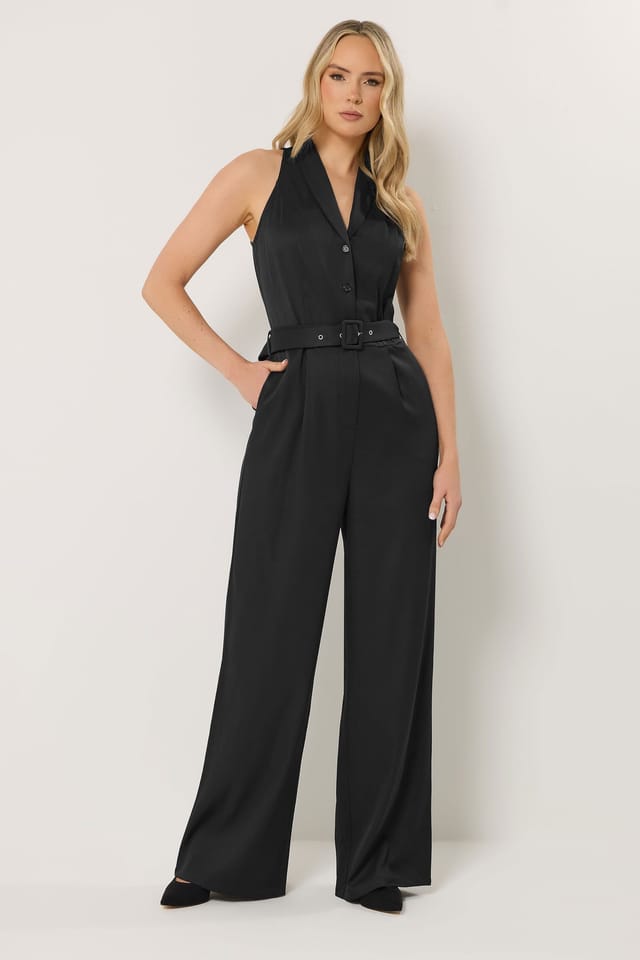 Long Tall Sally Long Tall Sally Women's Tall Belted Open Collar Jumpsuit in Black - 3