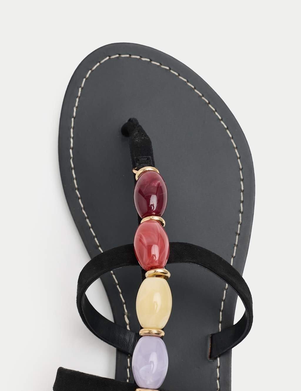 Marks & Spencer M&S Suede Beaded Ankle Strap Gladiator Sandals Black - 1