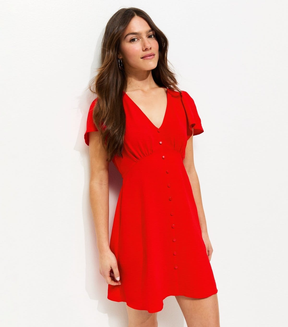 New Look Women's Petite Red Flutter Sleeve Mini Tea Dress New Look - 1