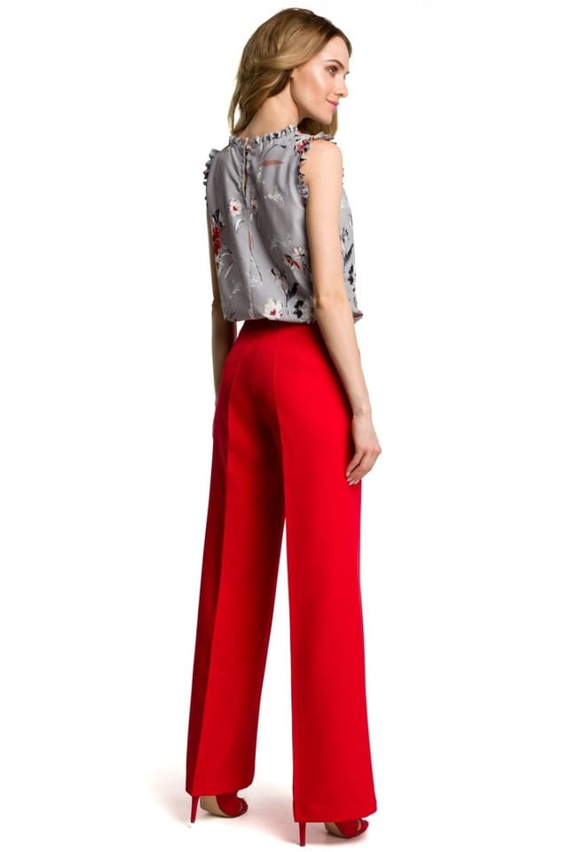 Love Lace Love Lace Women's Wide Leg Trousers with Side Pockets & Front Zip in Red - 2