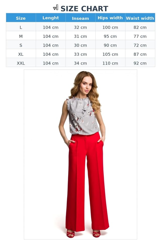 Love Lace Love Lace Women's Wide Leg Trousers with Side Pockets & Front Zip in Red - 3