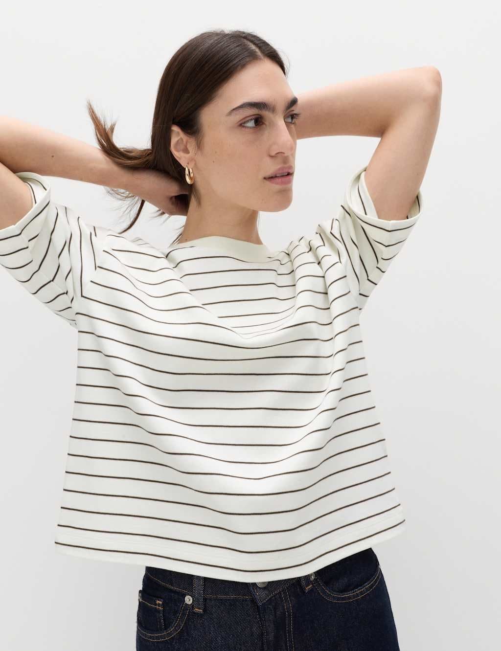 Marks & Spencer M&S Pure Cotton Heavyweight Boxy T-Shirt Natural Mix