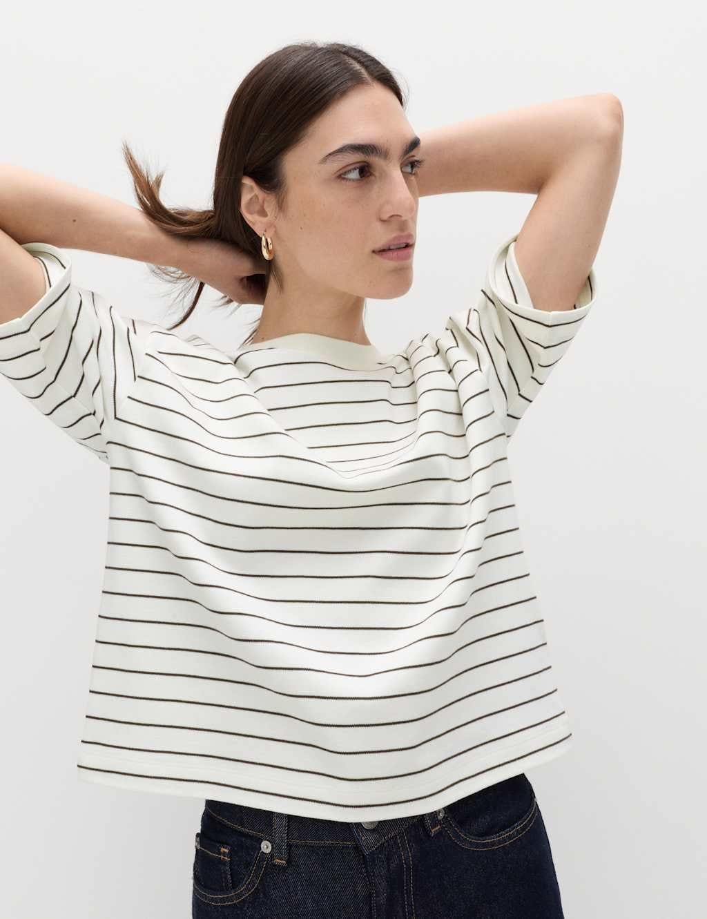 Marks & Spencer M&S Pure Cotton Heavyweight Boxy T-Shirt Natural Mix - 1