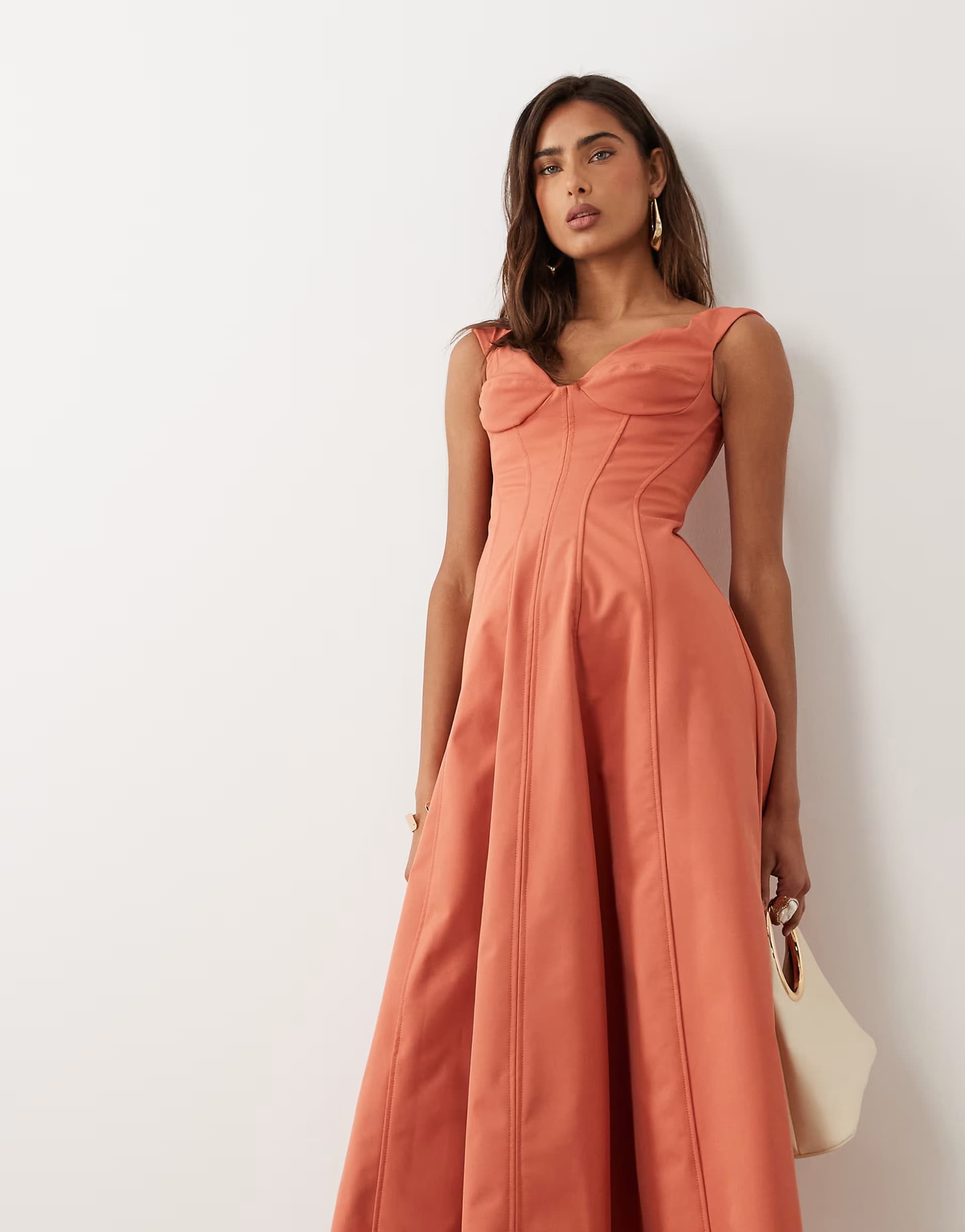 ASOS ASOS DESIGN structured midi dress with seaming detail in rust