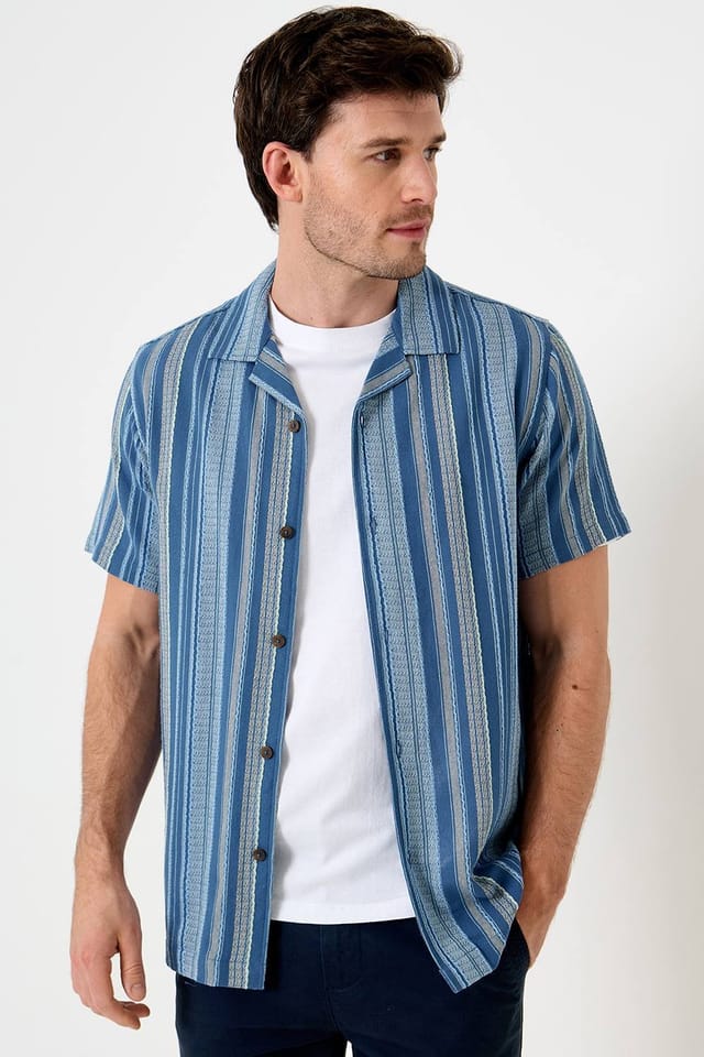 Saltwell Saltwell Men's Textured Stripe Boxy Short Sleeve Shirt in Blue - 3