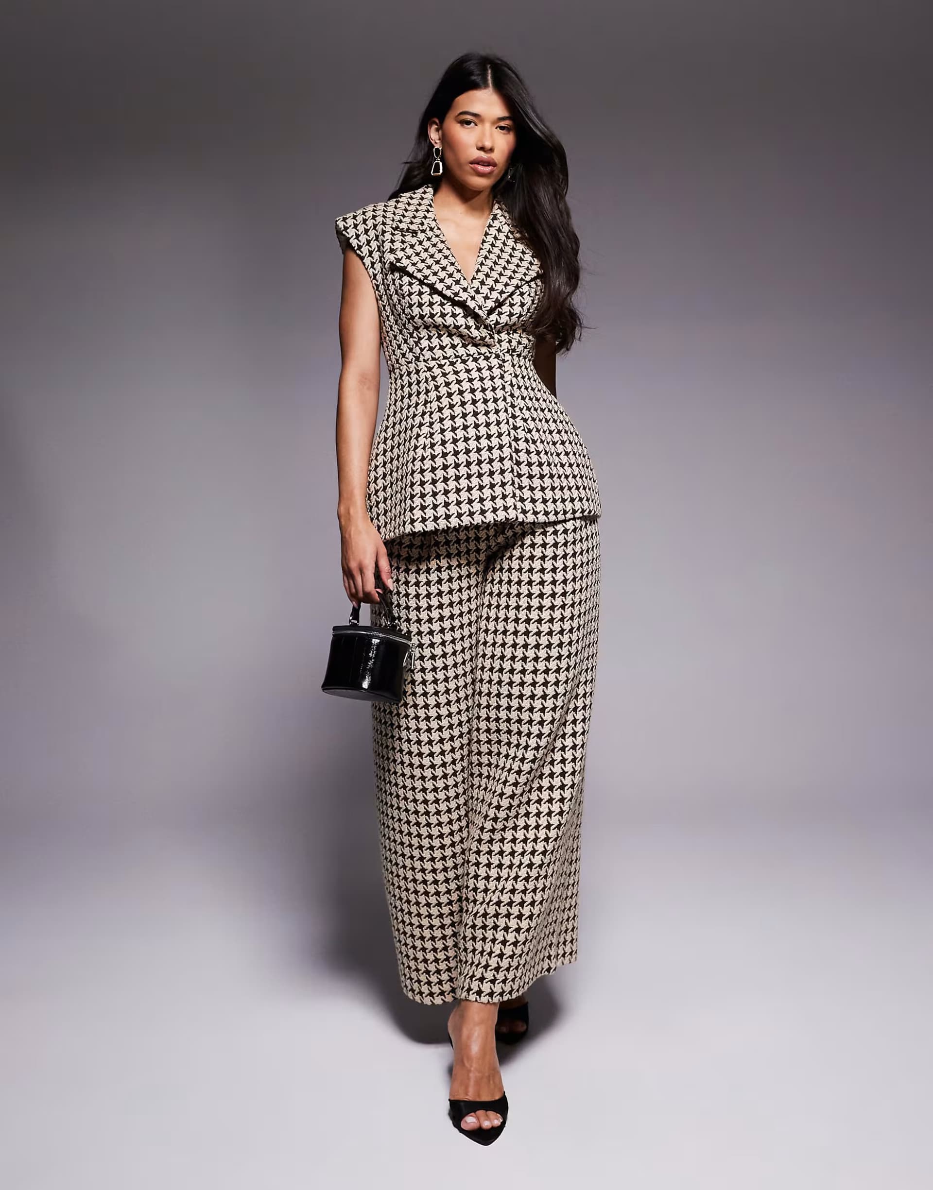 ASOS ASOS LUXE co-ord houndstooth trousers in chocolate