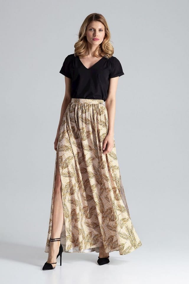 Love Lace Love Lace Women's Long Wide Skirt with Side Slits Creased Waist - 2