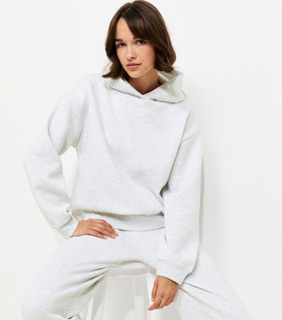 New Look Women's Grey Marl Cotton Rich Long Sleeve Hoodie New Look