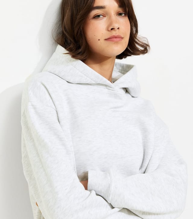 New Look Women's Grey Marl Cotton Rich Long Sleeve Hoodie New Look - 2
