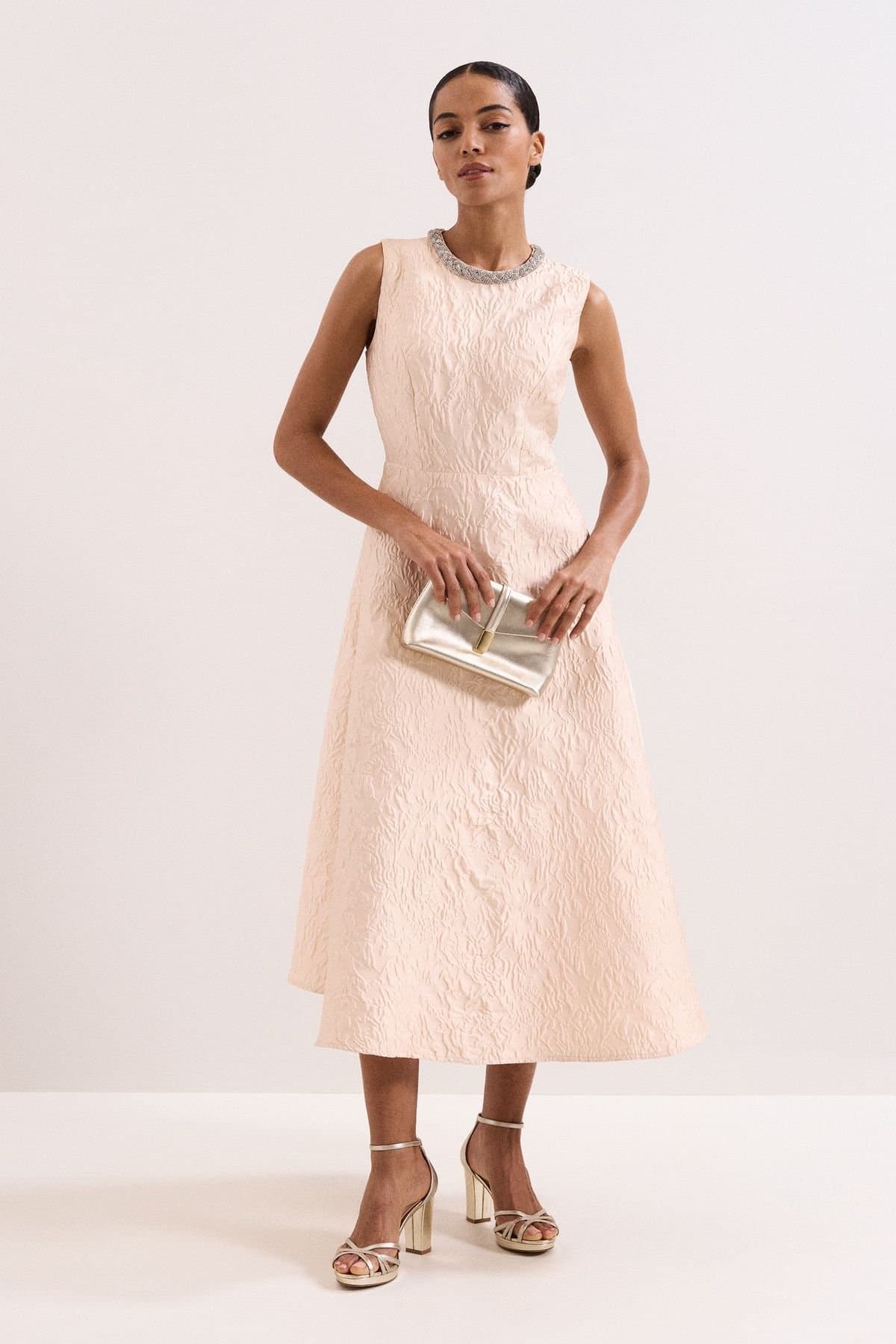 Phase Eight Phase Eight Women's Imani Embellished Neckline A-Line Dress in Cream