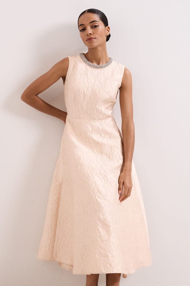 Phase Eight Phase Eight Women's Imani Embellished Neckline A-Line Dress in Cream - 3