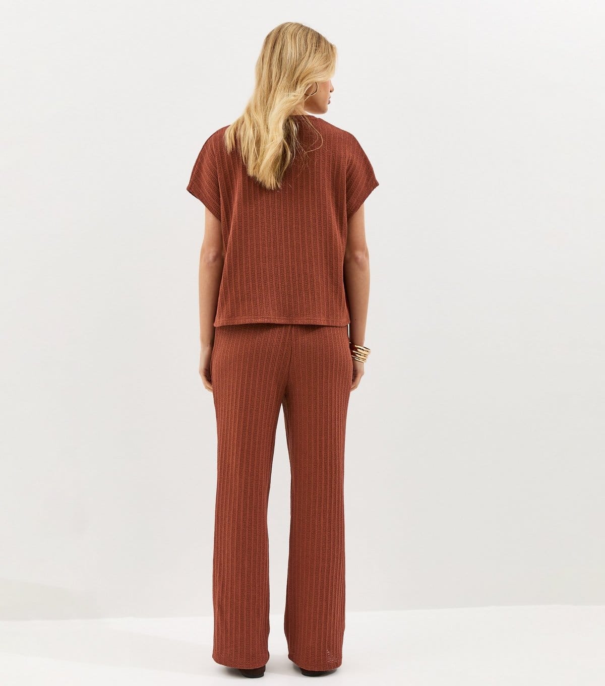 New Look Women's Dark Red Textured Soft Touch Trousers New Look - 4
