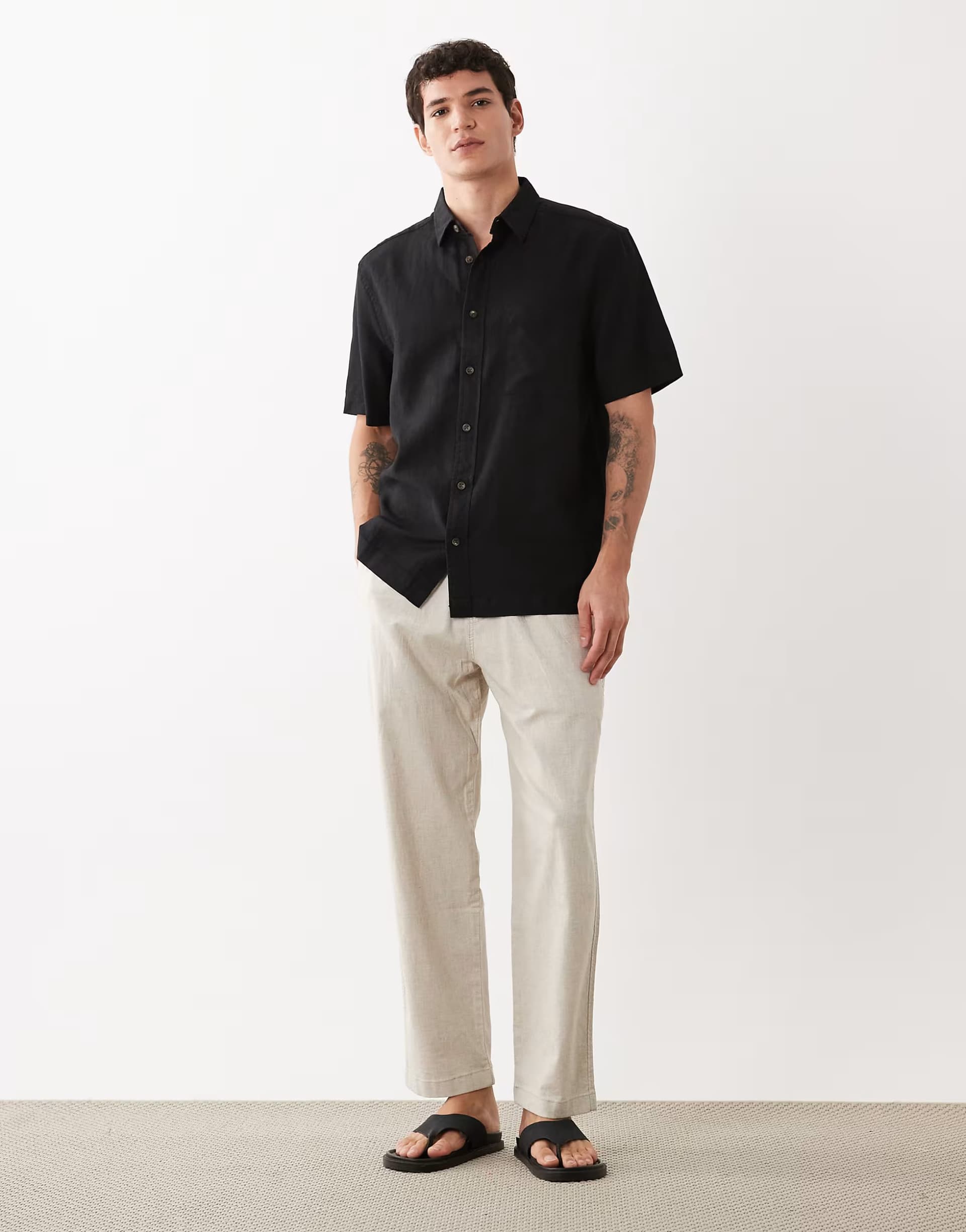 ASOS ASOS DESIGN co-ord regular fit linen blend shirt in black