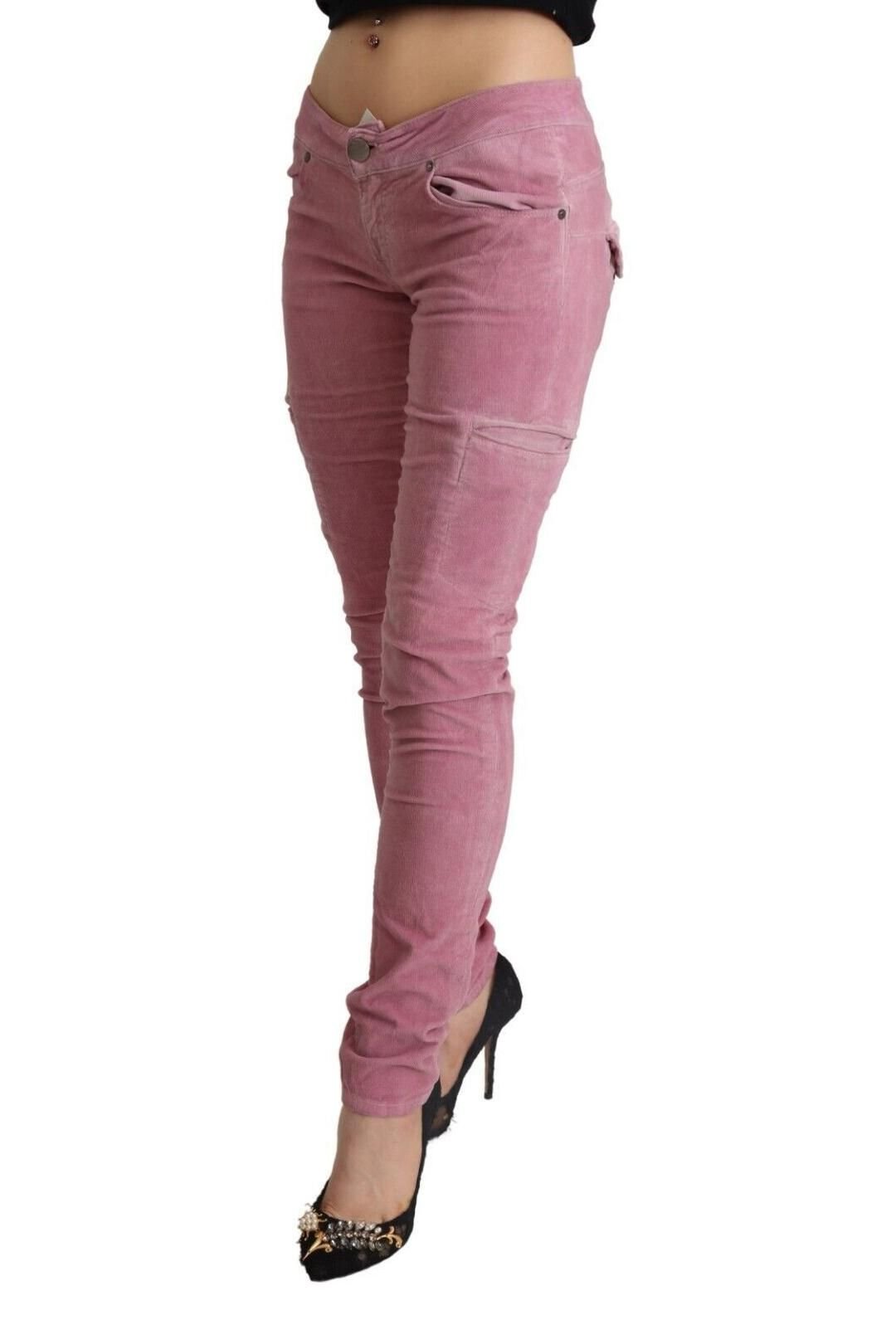 Acht Acht Women's Pink Cotton Low Waist Skinny Denim Cargo Jeans - 2