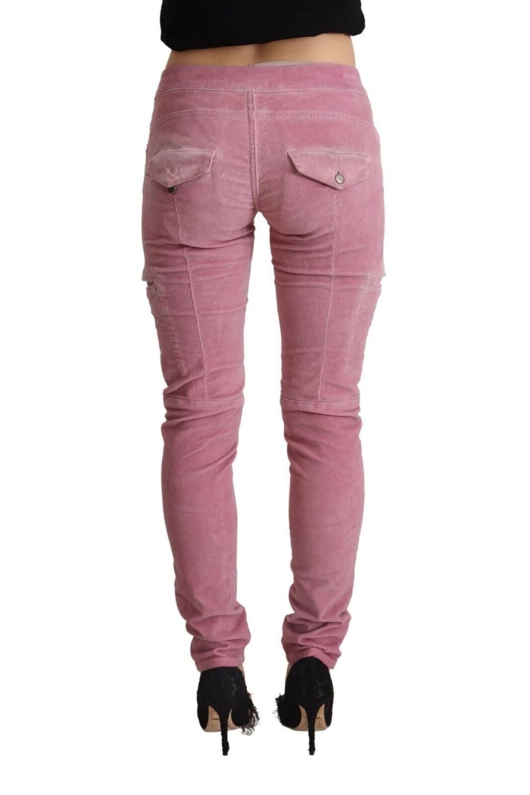 Acht Acht Women's Pink Cotton Low Waist Skinny Denim Cargo Jeans - 3