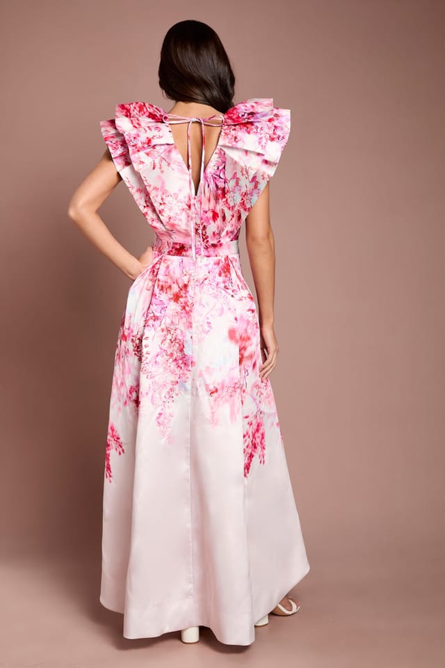Coast Coast Women's Printed Frill Sleeve V Neck Midi Dress in Pink - 3