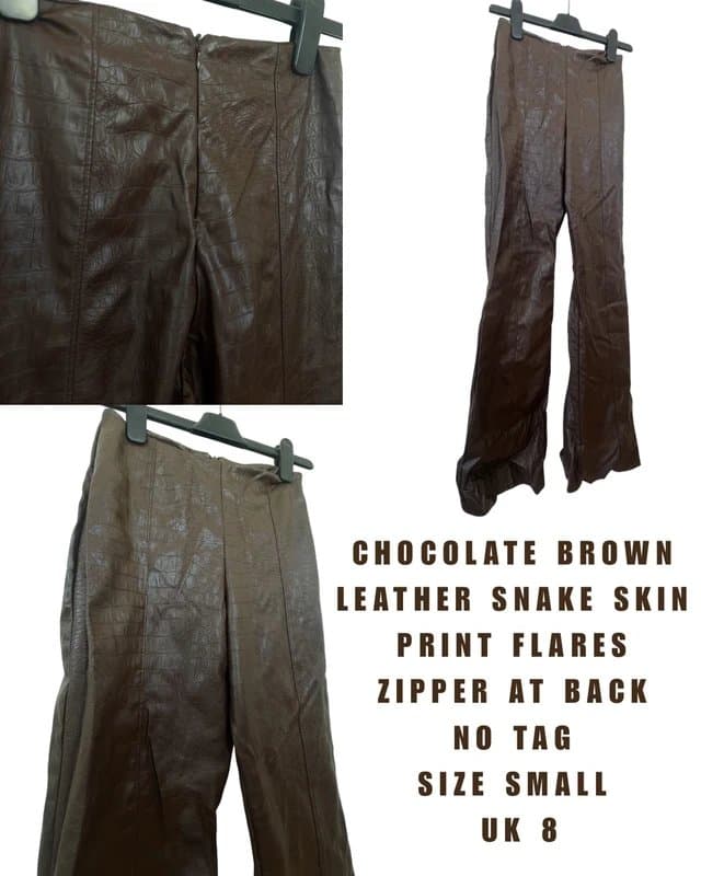 ASOS Chocolate Brown Snake Print Flared Trousers - Vintage Y2K