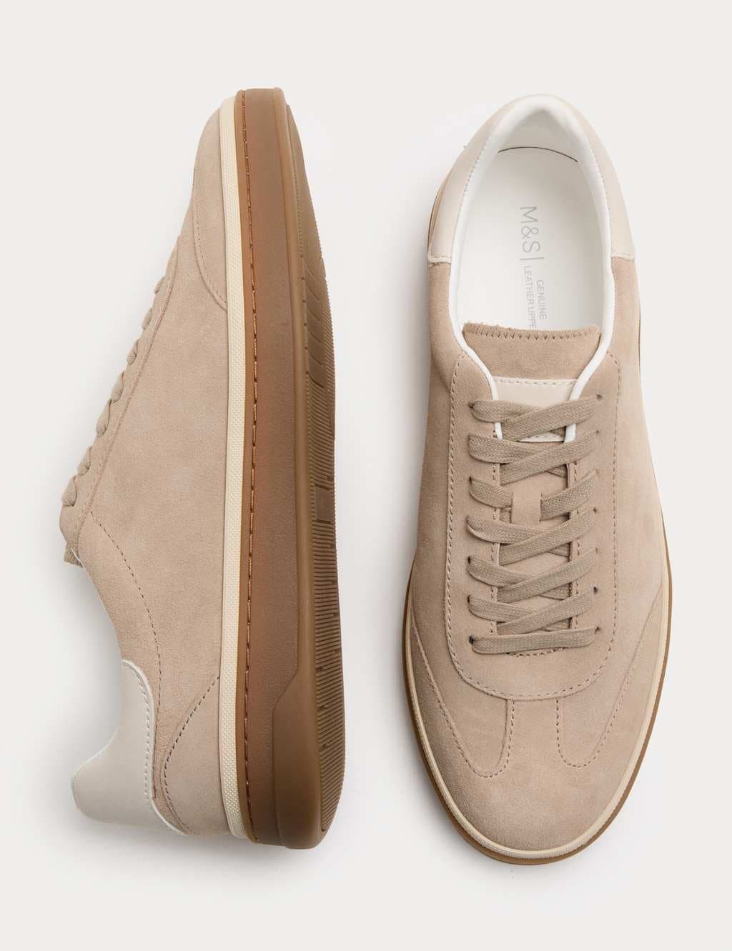 Marks & Spencer M&S Suede Lace-Up Trainers Beige