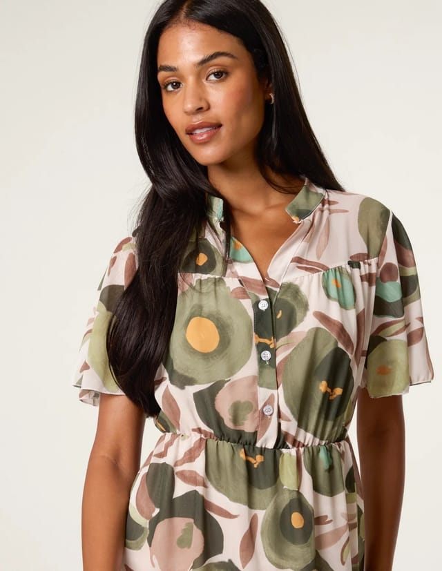 Blue Vanilla Printed Button Up Tiered Short Sleeve Dress - 2