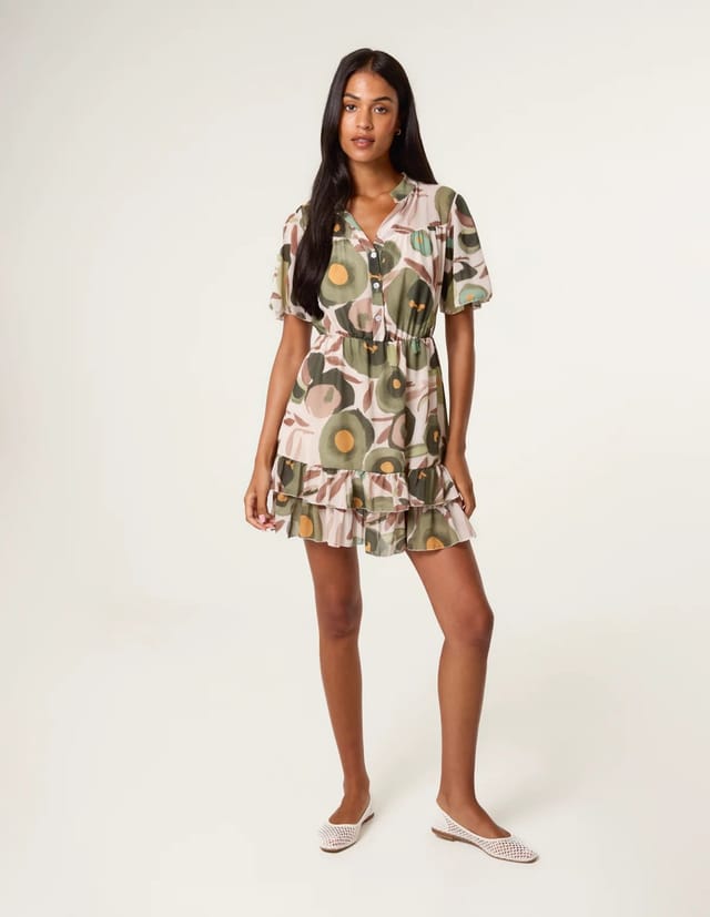 Blue Vanilla Printed Button Up Tiered Short Sleeve Dress - 3