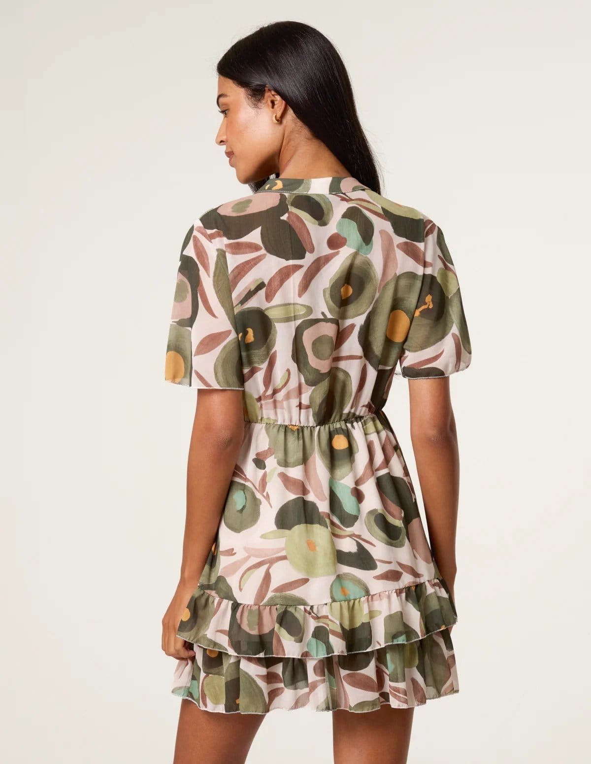 Blue Vanilla Printed Button Up Tiered Short Sleeve Dress - 4