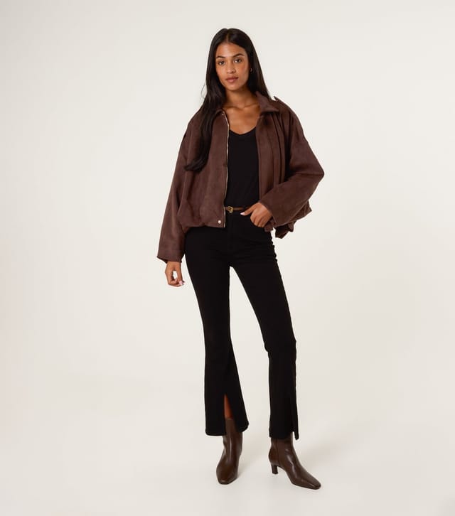 Blue Vanilla Women's Dark Brown Faux Suede Puffball Hem Jacket Blue Vanilla New Look - 2