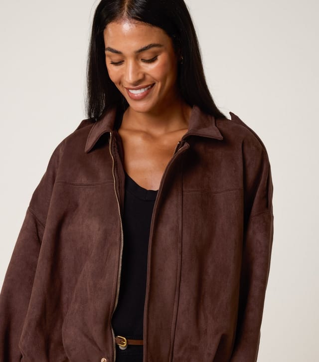 Blue Vanilla Women's Dark Brown Faux Suede Puffball Hem Jacket Blue Vanilla New Look - 3