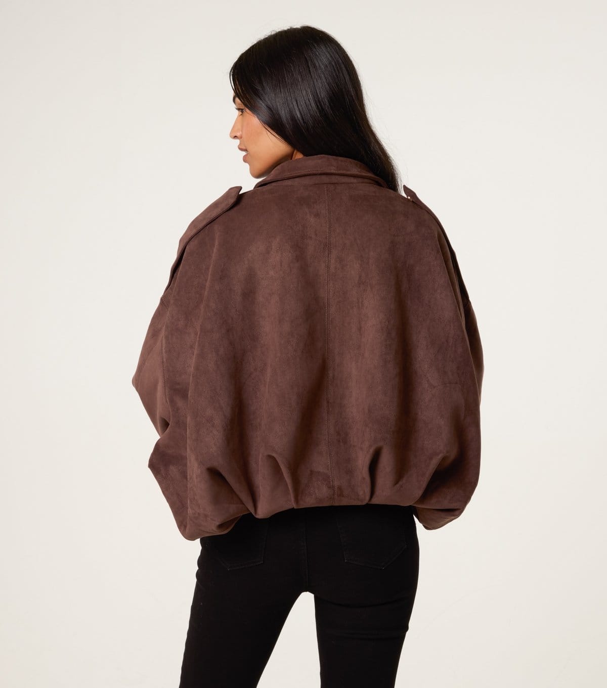 Blue Vanilla Women's Dark Brown Faux Suede Puffball Hem Jacket Blue Vanilla New Look - 4