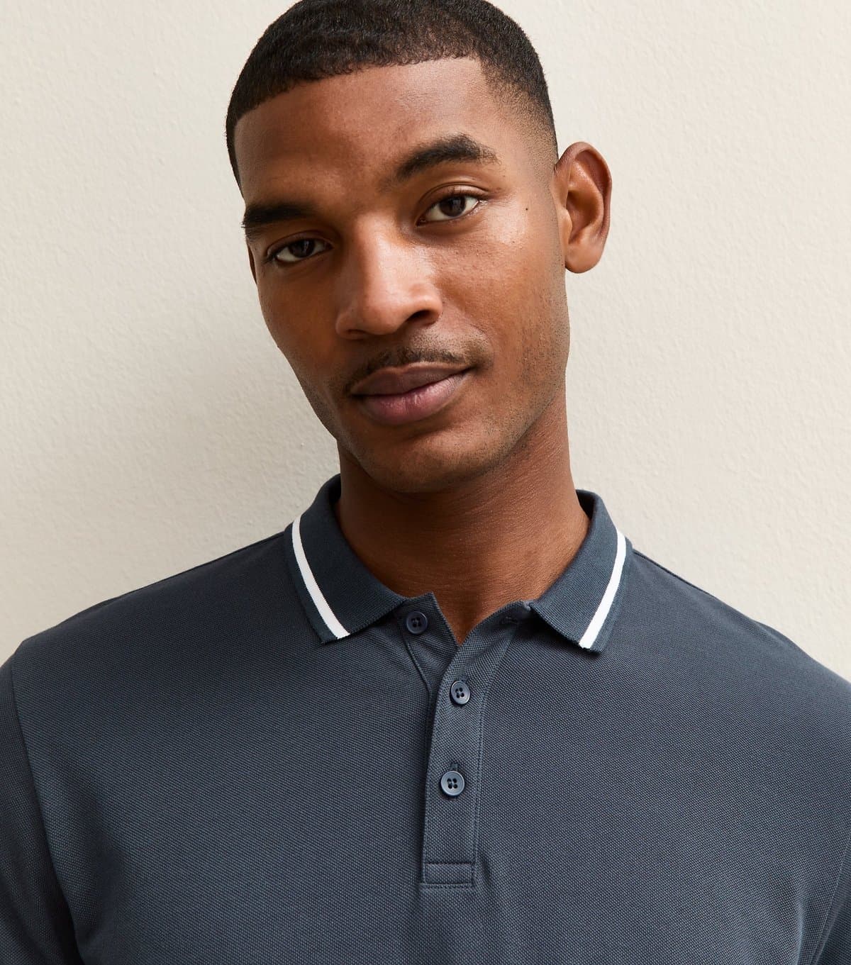 New Look Men's Navy Regular Pique Tipped Collar Polo Shirt New Look
