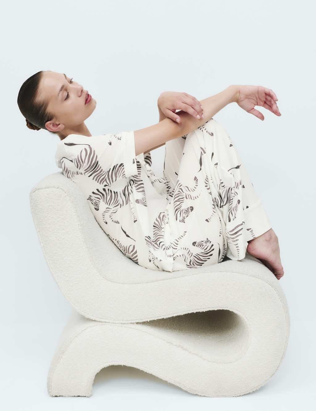 Marks & Spencer M&S Cotton Modal Printed Revere Pyjama Set Ivory Mix