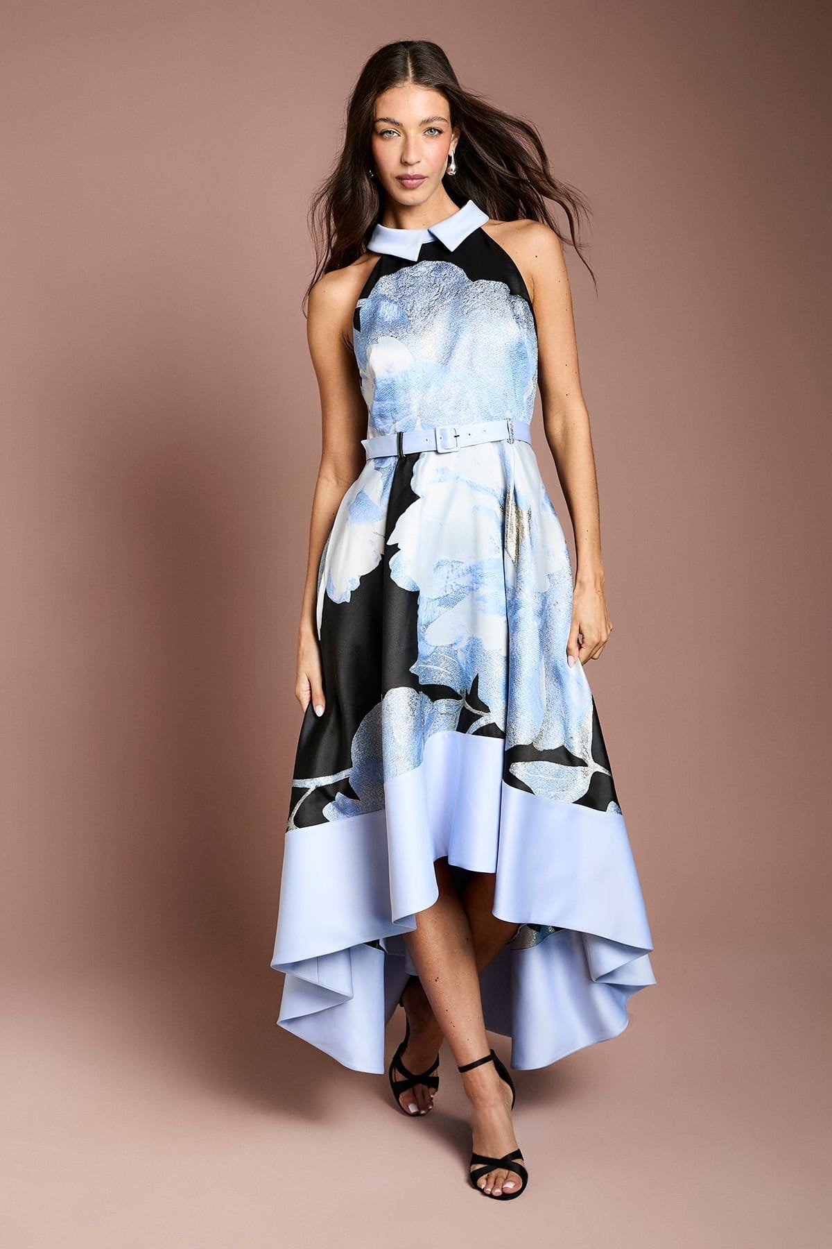 Coast Blue Jacquard High Low Halter Midi Dress