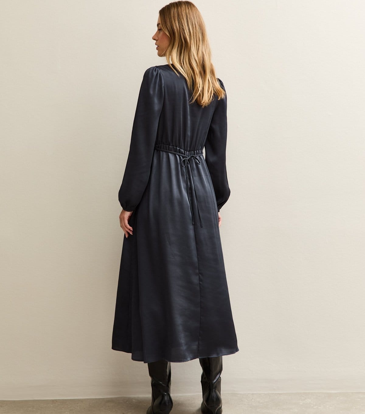 New Look Women's Navy Satin Lace Trim Midi Dress New Look - 4
