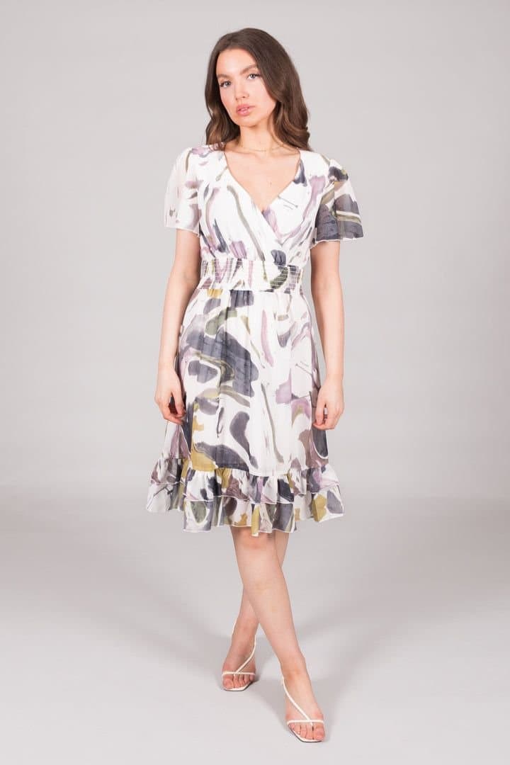 SOLO SOLO Women's Abstract Print Ruffle Hem Dress