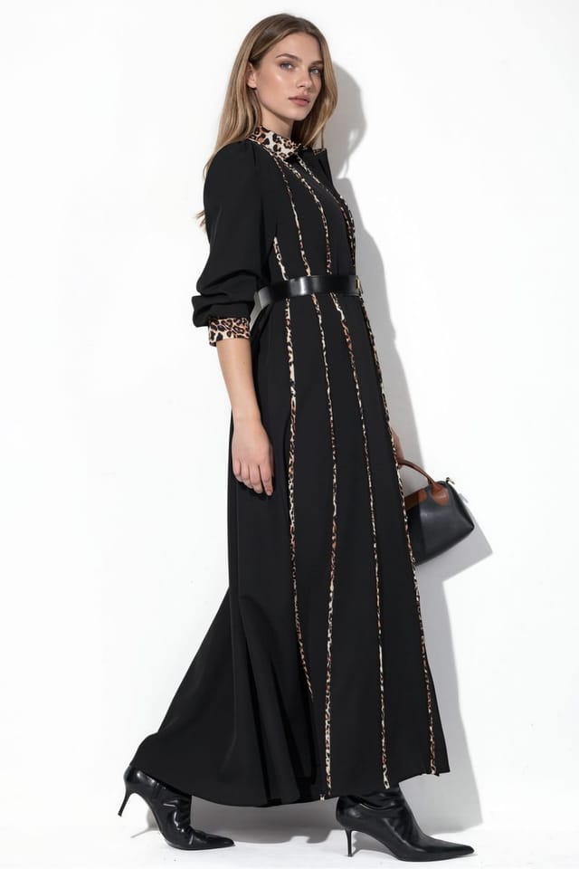 MSN Collection MSN Collection Women's Leopard Print Maxi Shirt Dress in Black - 2