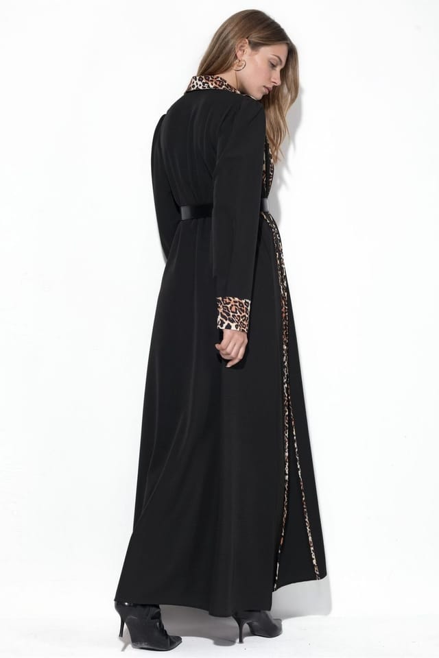 MSN Collection MSN Collection Women's Leopard Print Maxi Shirt Dress in Black - 3