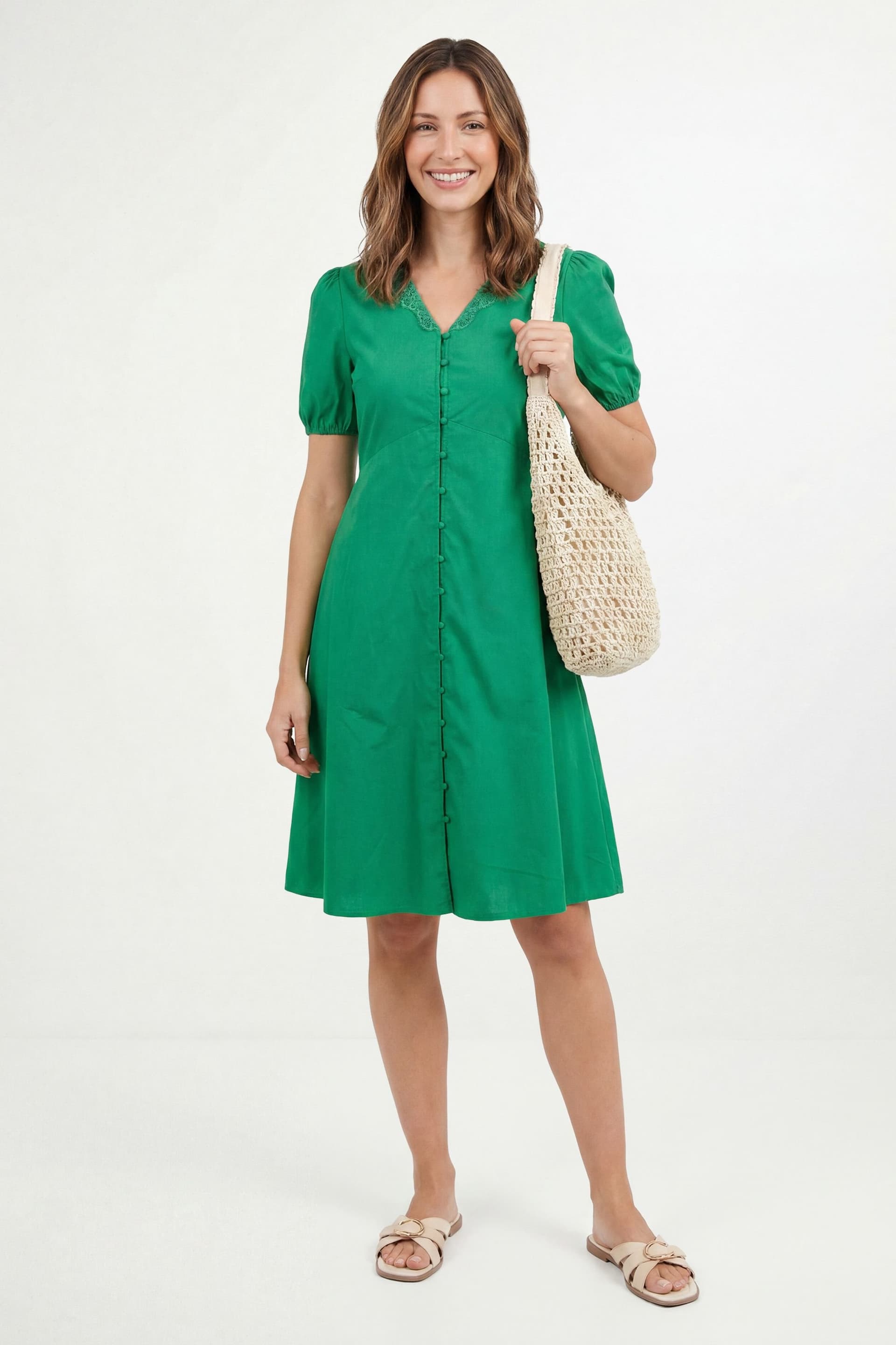 Wallis Wallis Women's Petite Summer Cotton Midi Dress in Green