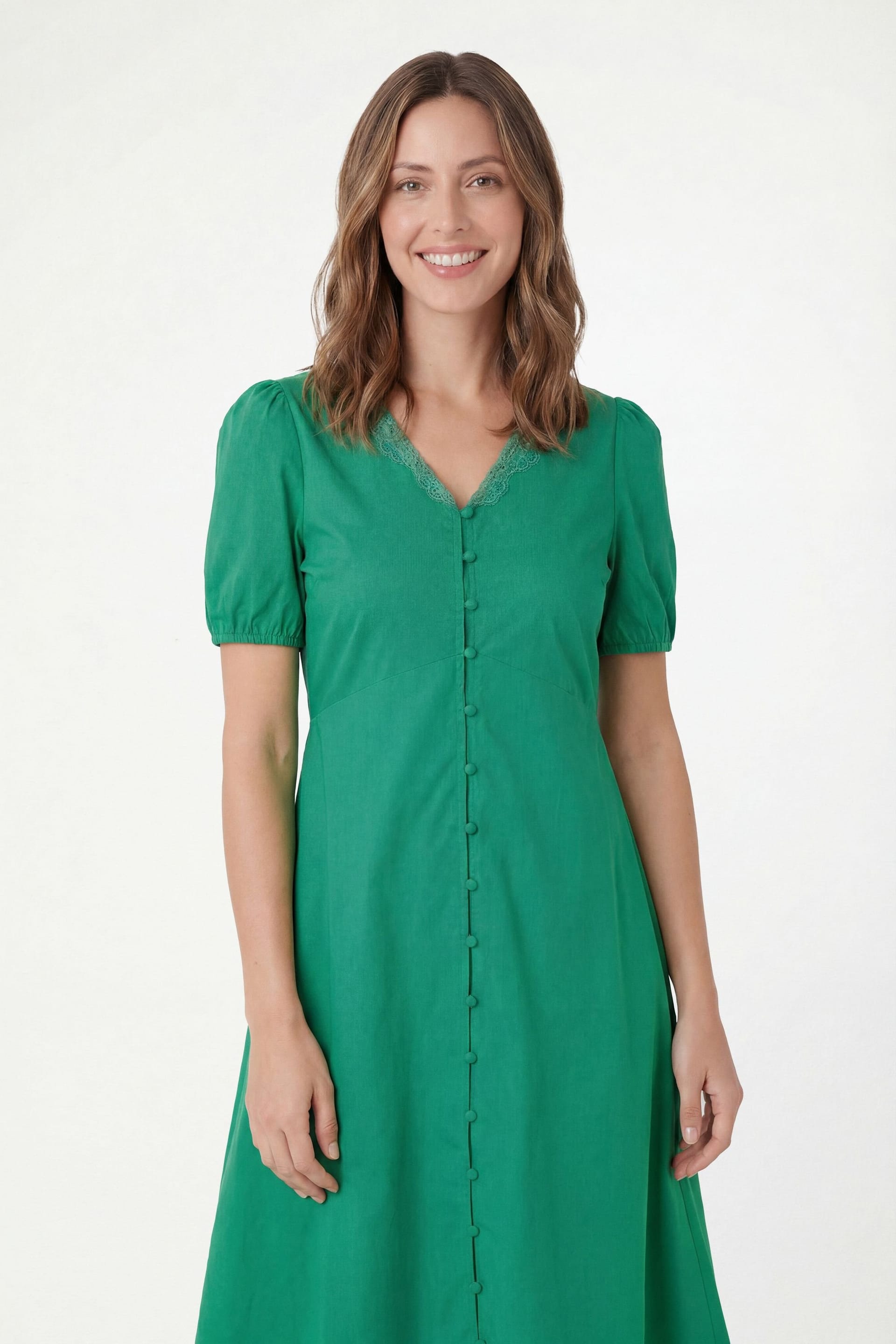 Wallis Wallis Women's Petite Summer Cotton Midi Dress in Green - 4