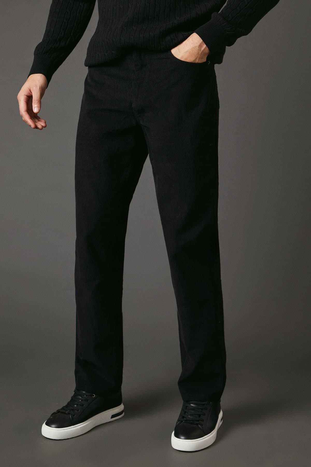 Maine Maine Men's Corduroy Straight Fit 5 Pocket Trousers in Black