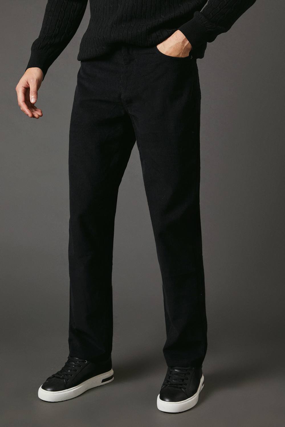 Maine Maine Men's Corduroy Straight Fit 5 Pocket Trousers in Black - 2