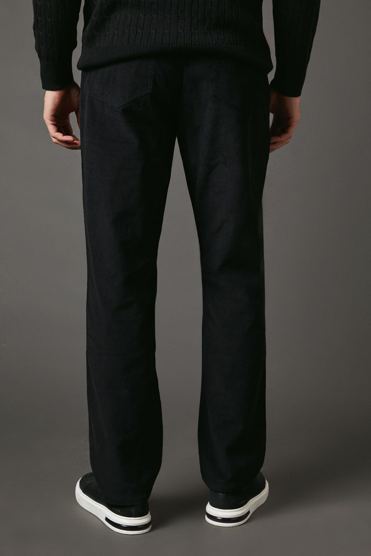 Maine Maine Men's Corduroy Straight Fit 5 Pocket Trousers in Black - 3