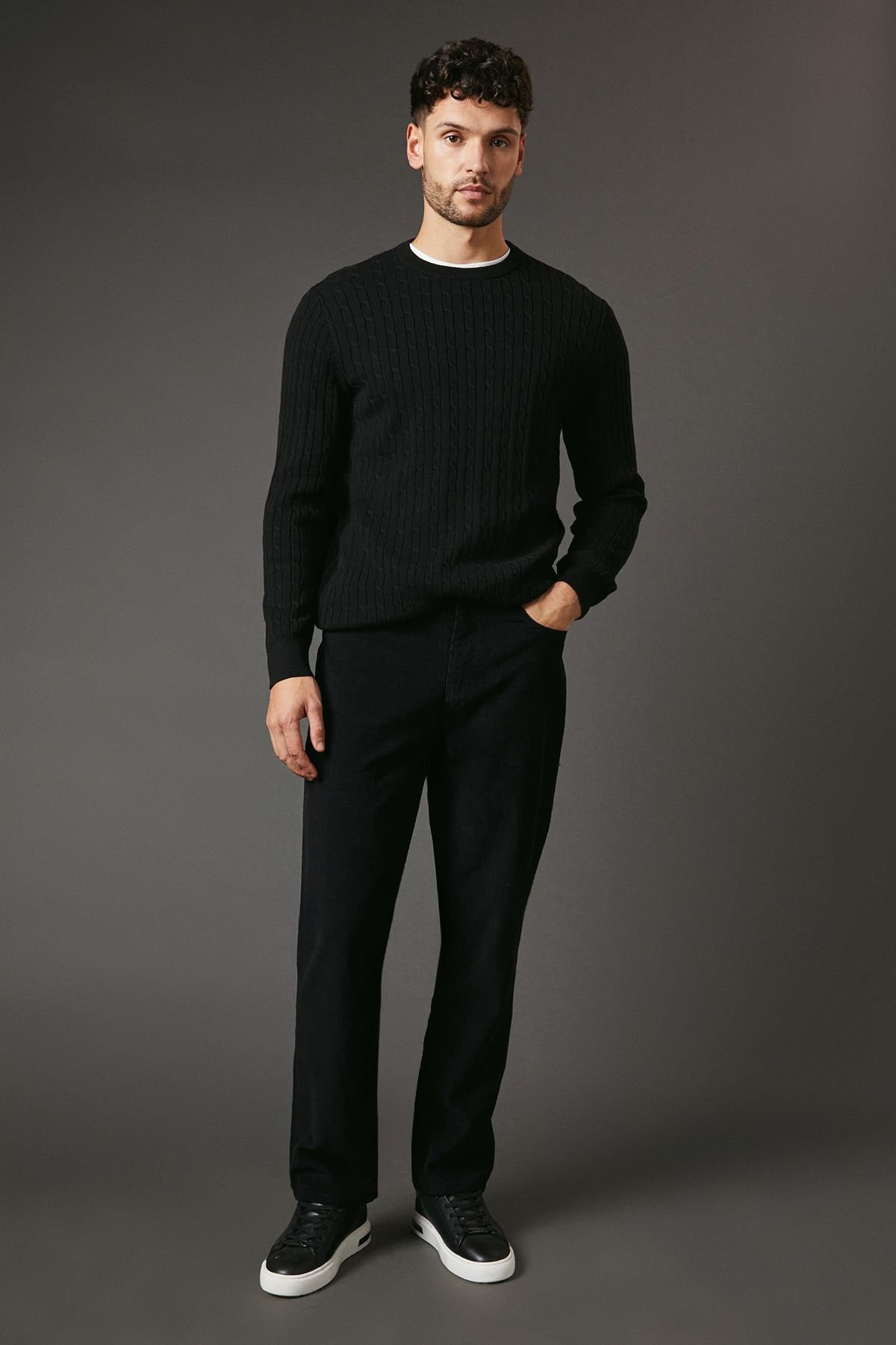 Maine Maine Men's Corduroy Straight Fit 5 Pocket Trousers in Black - 4