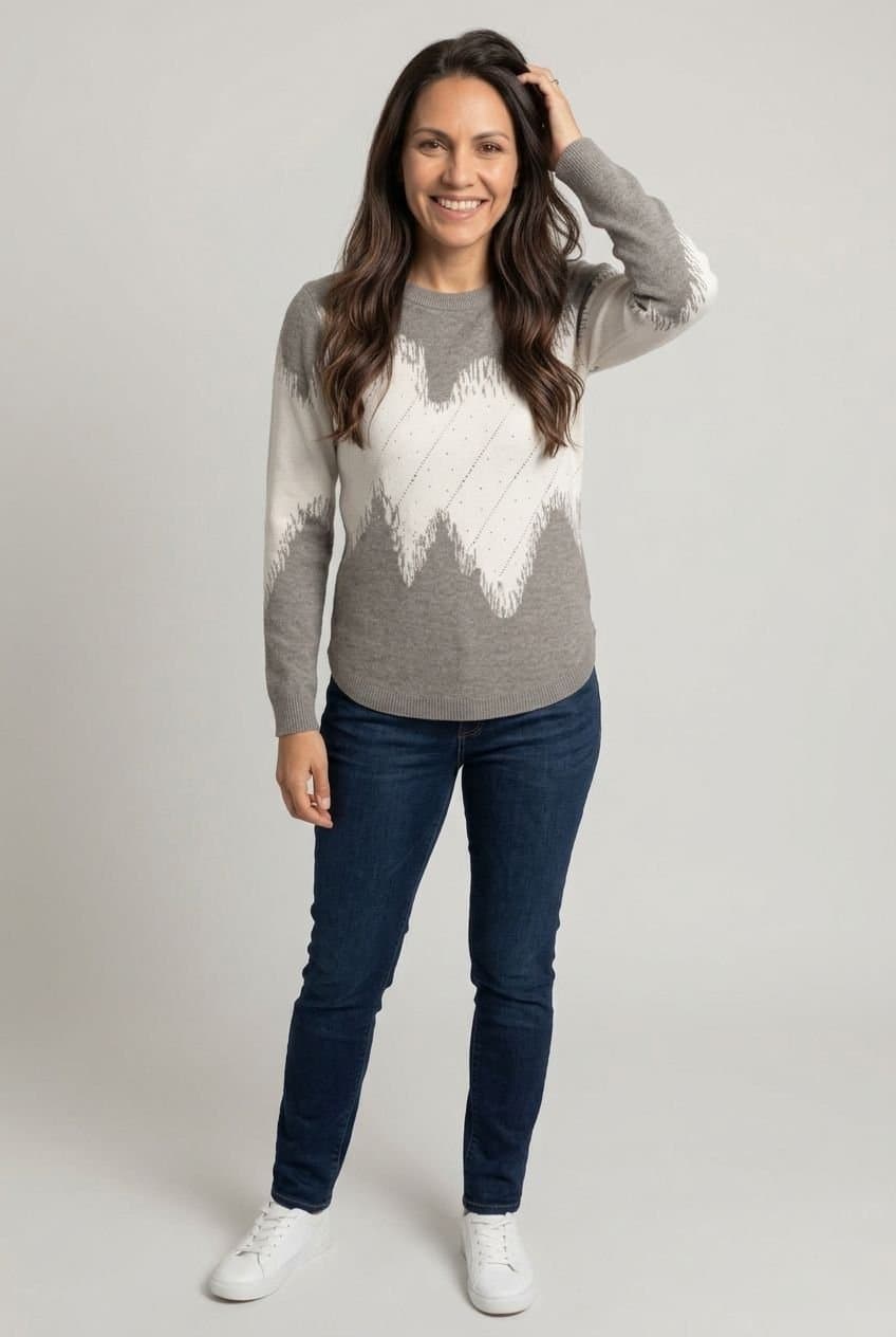Izabel London Izabel London Women's Abstract Beaded Curve Hem Jumper in Grey