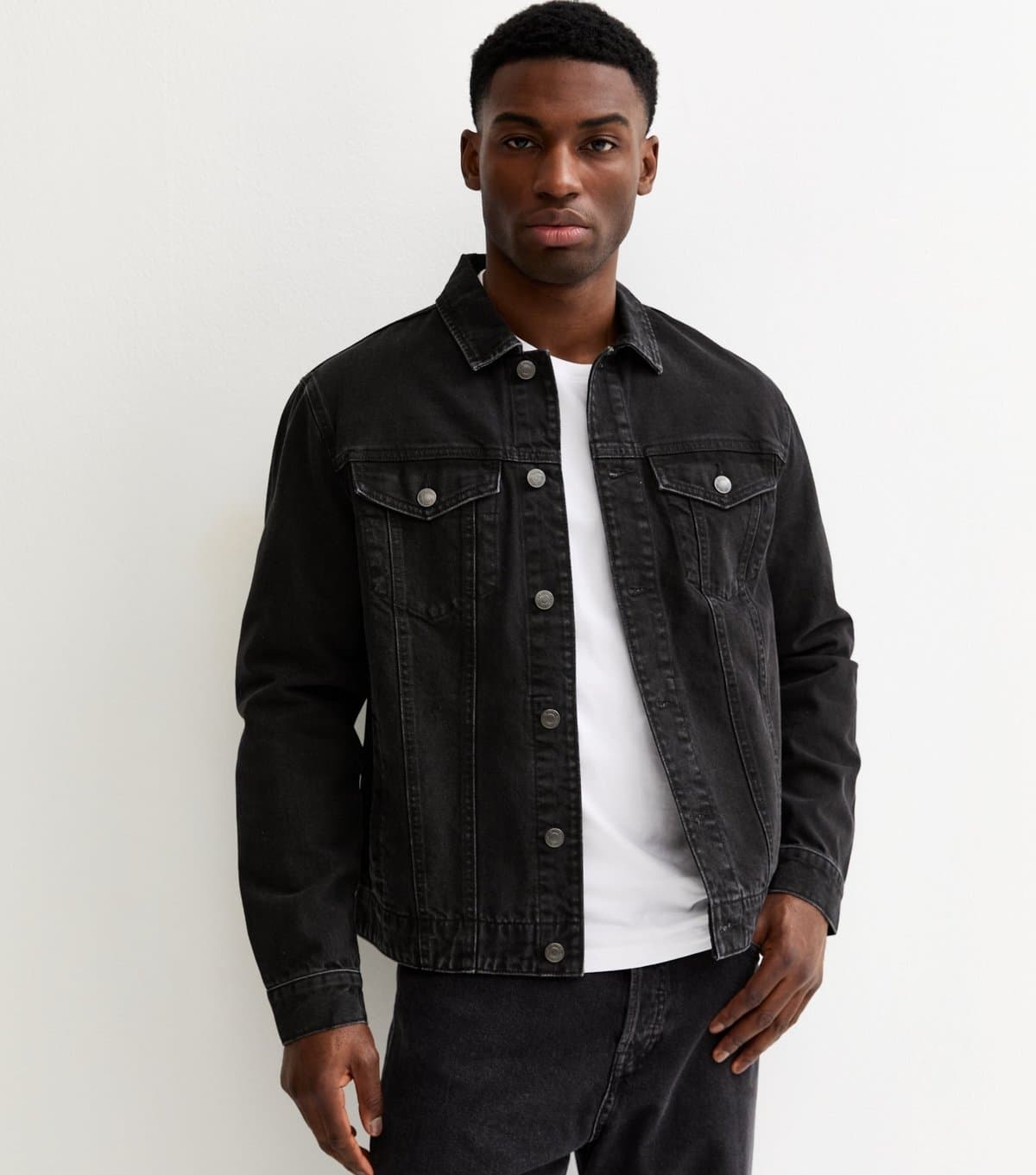 New Look Men's Black Faded Distressed Denim Jacket New Look