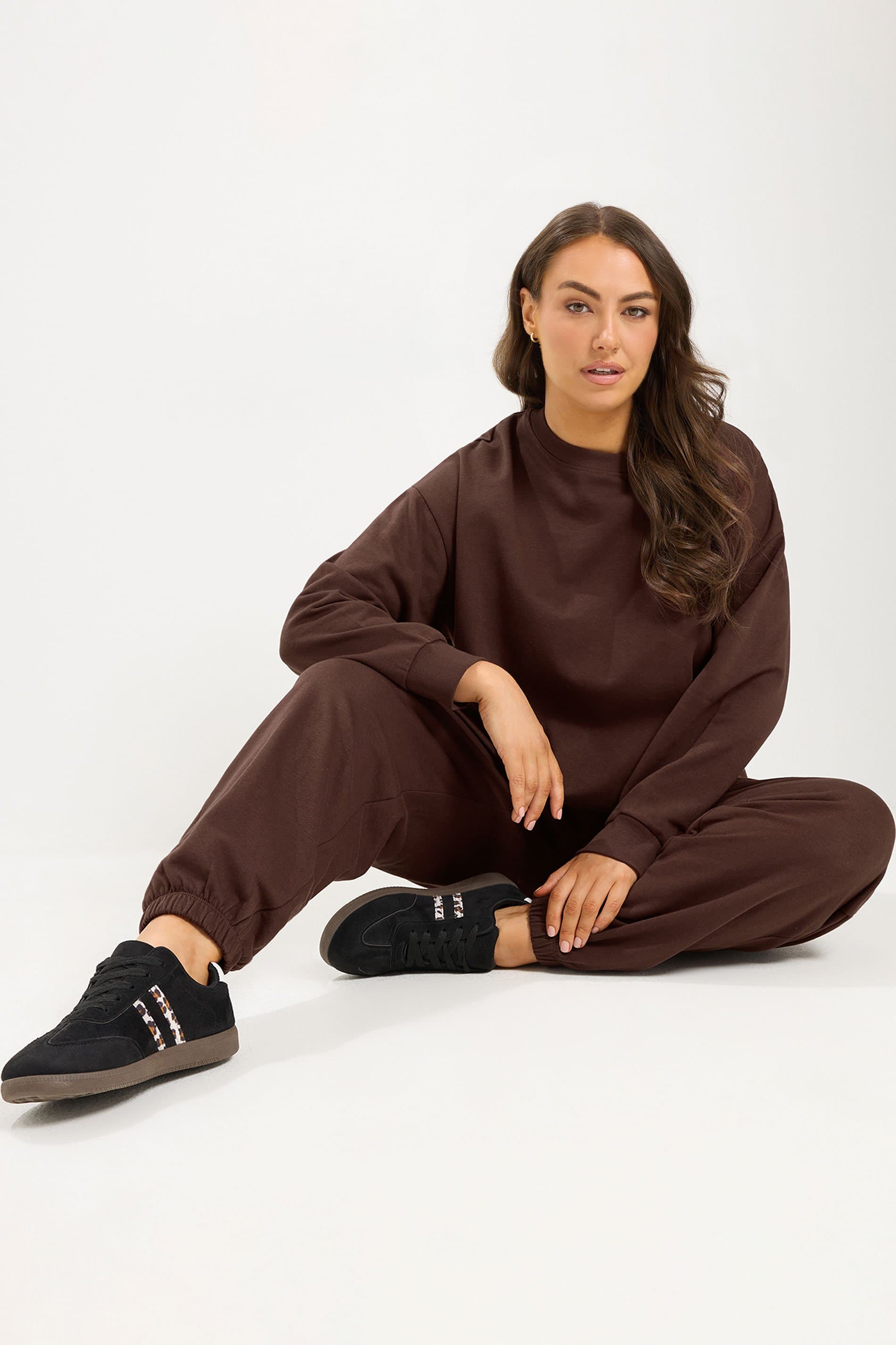 Yours Curve Plus Size Chocolate Brown Sweatshirt & Cuffed Jogger Set