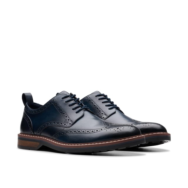 Clarks Clarks Men's Aldwin Limit Brogue Navy Leather Brogues, Lace Up in Blue - 3